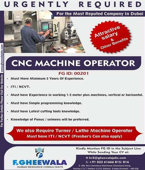 cnc lathe machine operator jobs in Emirate of Dubai